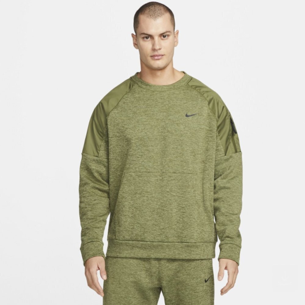 Nike Olive Therma-FIT Men's Fitness Crewneck Pullover Sweatshirt Size Large